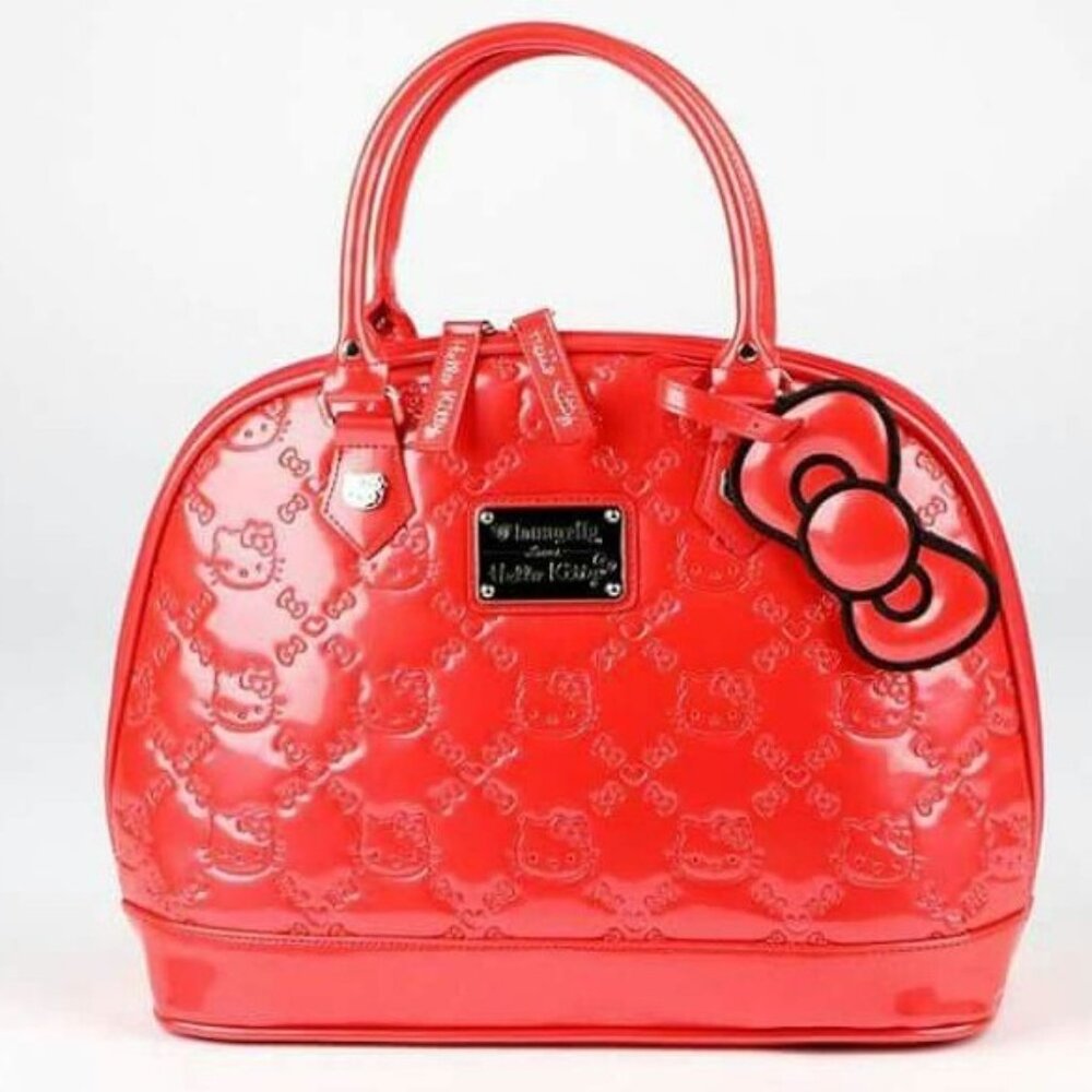 Loungefly Hello Kitty Poppy Red Patent Leather Embossed Dome Satchel Bag